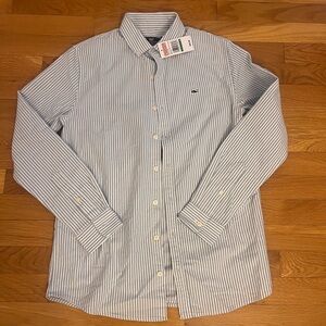 Vineyard Vines Boy’s Blue and White Striped Shirt classic button down, NWT